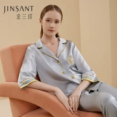 海洋世界】100%桑蚕丝舒适度假风女真丝睡衣印花家居服新品金三塔图片