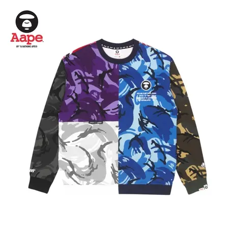 Aape旗舰店男装秋季猿潮流多色迷彩字母印花圆领长袖卫衣3874XBI图片