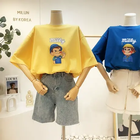 2021夏季新款港味休闲T恤韩国东大门ins学院风宽松半袖上衣闺蜜装图片