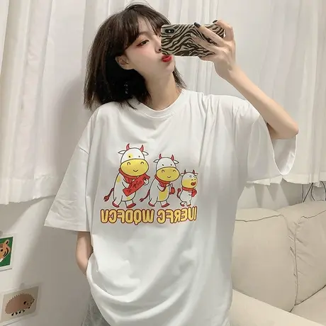 美式复古短袖t恤女夏宽松韩版半袖设计感小众chic港味上衣服ins潮商品大图