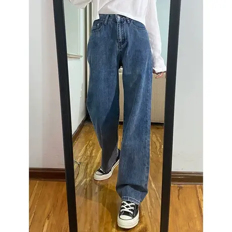 设计感复古牛仔裤女秋季高腰直筒裤显瘦拖地长裤百搭阔腿裤潮裤子商品大图