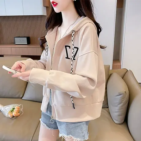 早秋小个子短款外套女2023新款春秋韩版宽松百搭薄款洋气开衫卫衣图片