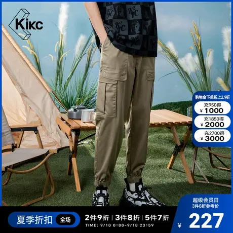 kikc工装裤2022夏季新款男直筒潮流束脚舒适透气抽绳合体百搭长裤商品大图