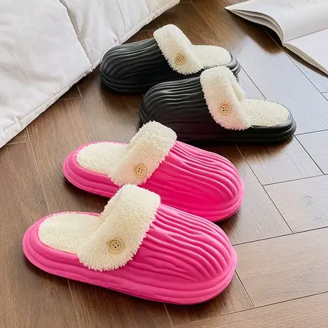 棉拖鞋女秋冬新款情侣室内外穿可拆卸毛绒保暖软底防滑包头拖鞋男商品大图