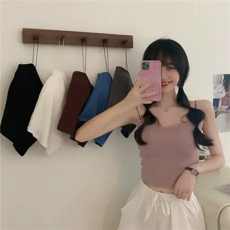 黑色小吊带背心女2023春季新款带胸垫西装内搭短款修身美背打底衫图片
