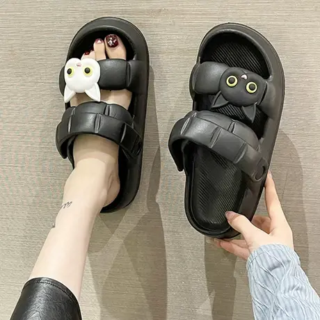 凉拖鞋女厚底夏季可外穿2024新款可爱猫咪踩屎感防滑两穿沙滩凉鞋商品大图