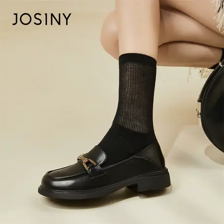 Josiny/卓诗尼厚底单鞋2024新款粗跟百搭一脚蹬高级感英伦小皮鞋商品大图
