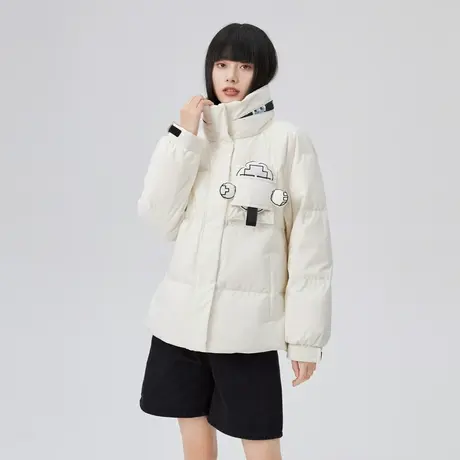 艾莱依白色2022秋冬新款羽绒服女士轻薄短款立领时尚休闲百搭外套商品大图