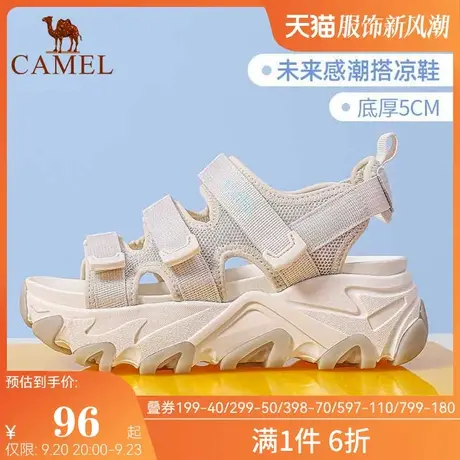 骆驼老爹沙滩鞋2022年春夏新款运动女厚底魔术贴休闲松糕凉鞋女鞋图片
