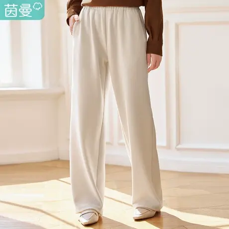 茵曼阔腿休闲运动裤女2023年秋季新款垂感简约通勤裤子黑色小个子商品大图