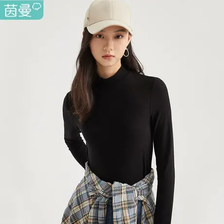 茵曼半高领毛衣女冬季2022年新款针织打底衫修身绣花内搭长袖上衣图片
