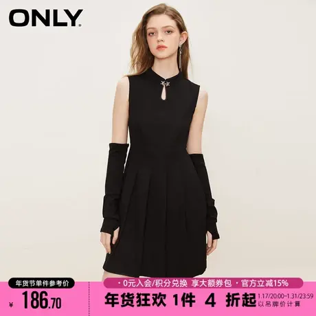 ONLY2023秋季新款复古新中式收腰显瘦旗袍小黑裙拽姐风连衣裙女图片