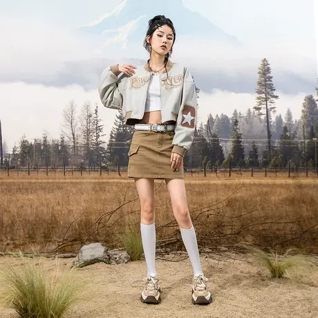 棒球服外套女潮牌春秋款小众短款皮衣夹克辣妹上衣复古欧美街头商品大图