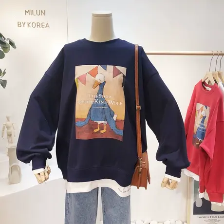 ins小众卫衣2021秋季新版韩国东大门慵懒休闲刺绣荷叶边卫衣宽松商品大图