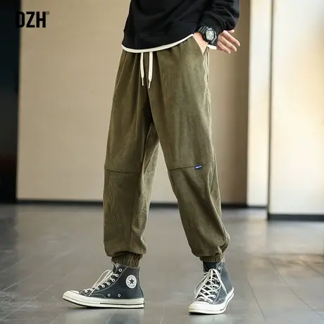 男士秋季垂感裤子男潮牌宽松军绿色休闲长裤束脚运动裤灯芯绒男裤商品大图