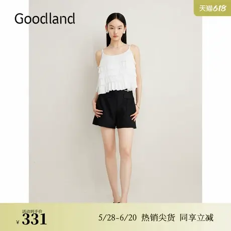 Goodland美地夏季法式优雅艺术堆叠荷叶花边吊带小背心图片