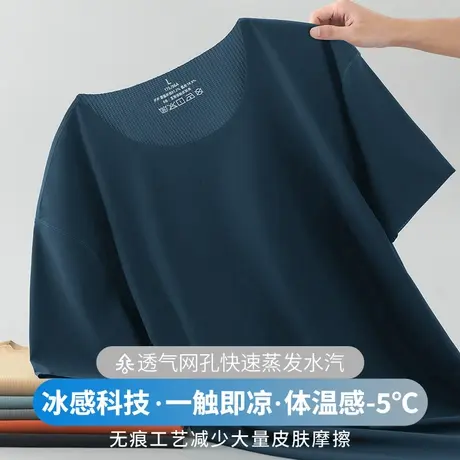 冰丝t恤男短袖夏季薄款运动跑步凉感无痕速干圆领半袖纯色上衣服商品大图