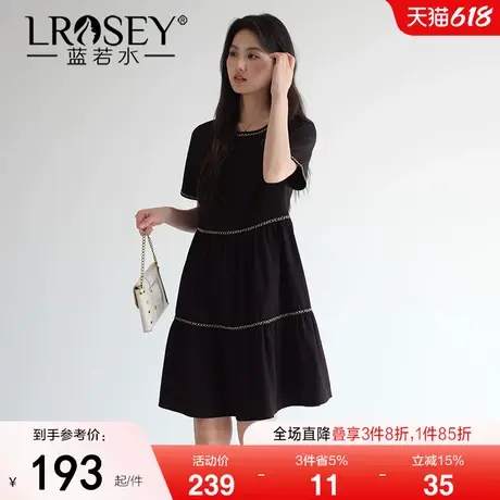 蓝若水大码女装设计感拼接连衣裙胖MM2025夏装新款宽松A字小黑裙商品大图