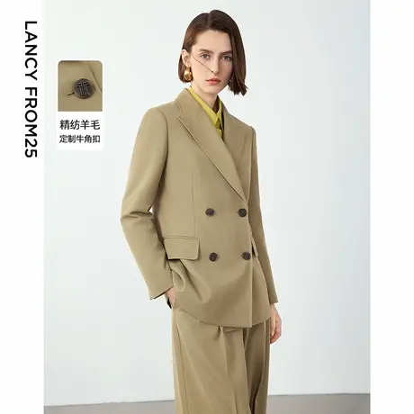 朗姿2024年冬季新款职业气质复古精英羊毛西装外套高级感西服上衣图片