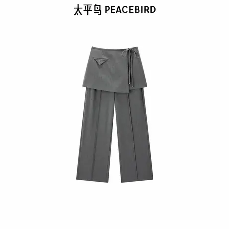 太平鸟高腰厨师裤2025年春夏新款灰色阔腿直筒休闲裤A1GBF1432商品大图