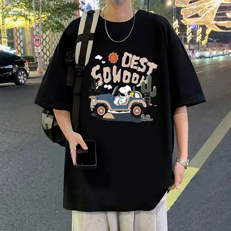 纯棉港风卡通印花短袖T恤男夏季2025新款宽松ins半袖情侣百搭体恤商品大图