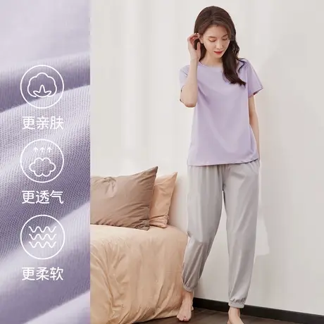 顶瓜瓜女士夏季家居服顶呱呱男士简约纯色可外穿情侣短袖家居套装商品大图