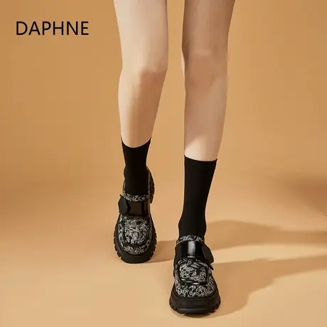 Daphne/达芙妮厚底增高小皮鞋百搭休闲JK制服鞋日常休闲黑色单鞋图片