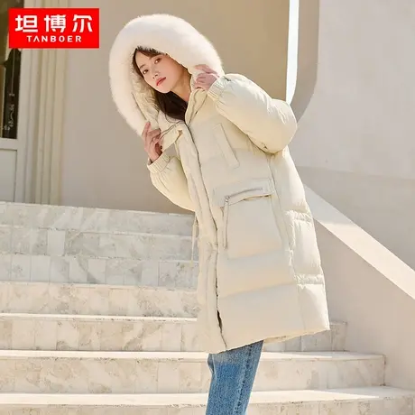 坦博尔羽绒服女2023冬季新款中长款大毛领宽松休闲时尚保暖外套冬图片