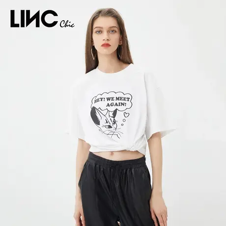 【商场同款】LINC金羽杰春秋圆领印花纯棉短袖休闲T恤女S213TS474商品大图