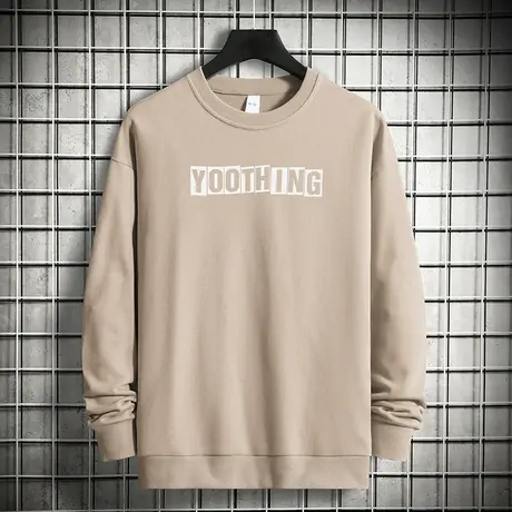 重磅纯棉卫衣男2023新款摇粒绒潮流字母印花圆领无帽长袖t恤宽松商品大图