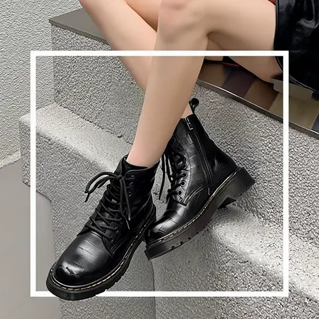 星期六街头风马丁靴冬新款绒里厚底英伦风短靴女靴SS24118484商品大图