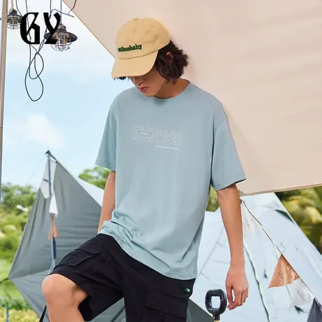 雅戈尔奥莱 GY男装夏季前胸印花微落肩廓形挺括有型男士短袖T恤图片