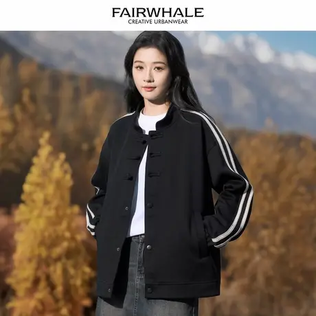 马克华菲国风立领夹克外套女2025新款宽松休闲百搭情侣装长袖上衣图片