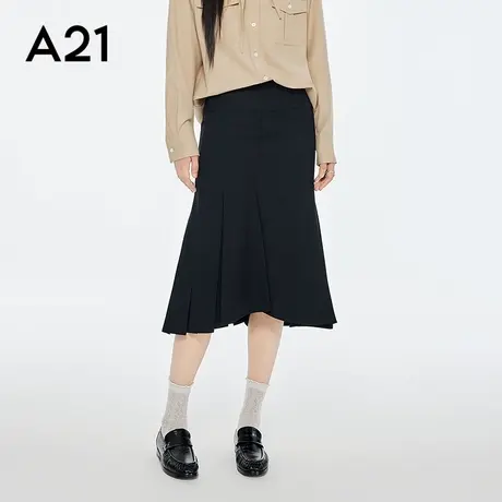 A21女装中长款半身裙2025秋季新款简约设计感包臀鱼尾裙百搭A字裙图片