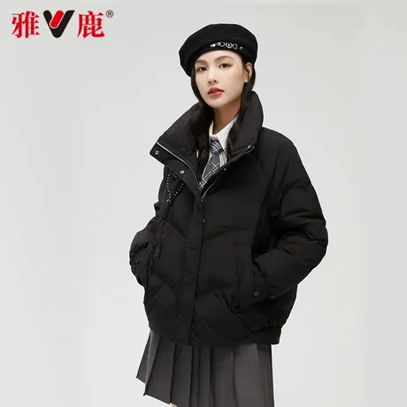 雅鹿短款羽绒服女冬季新款时尚黑色休闲保暖立领鸭绒外套X商品大图