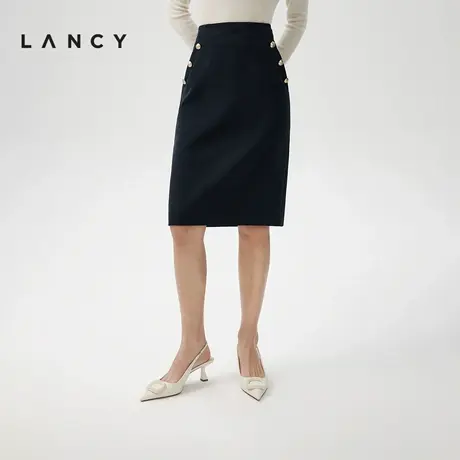 [朗姿奥莱]LANCY/朗姿2024春季新款高腰直筒醋酸半身裙女气质通勤商品大图
