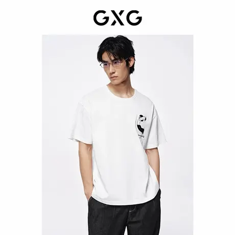 【X】GXG男装双色趣味印花休闲宽松圆领短袖T恤男士上衣24年夏图片