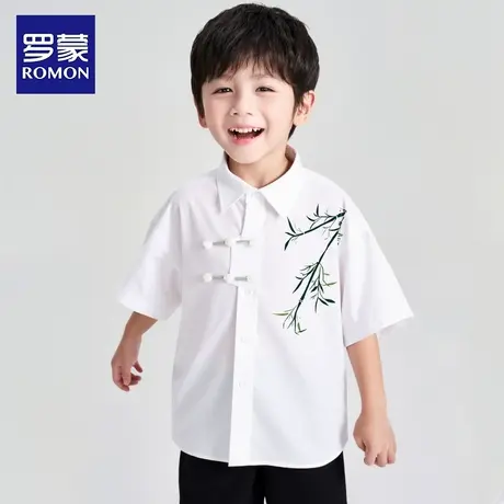 罗蒙男童衬衫2025新款秋儿童国风上衣新中式国潮风短袖衬衣演出服图片