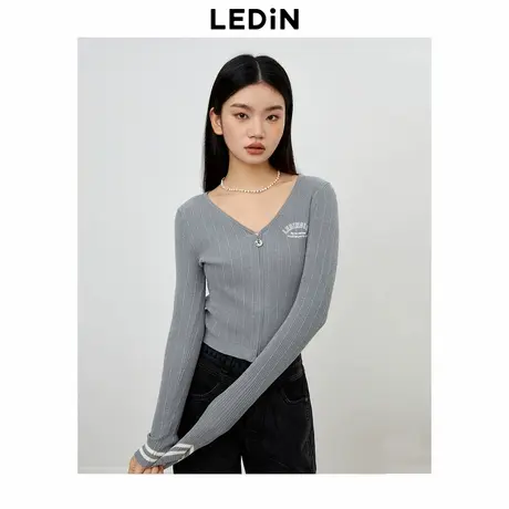 【清仓】乐町新品修身短款小上衣秋季女装甜辣简约开衫V领针织衫图片