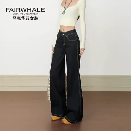 马克华菲复古宽松直筒牛仔裤女2025新款爆款高腰显瘦小个子阔腿裤商品大图