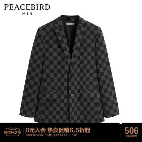 太平鸟男装 秋新款棋盘格宽松西服时尚便服图片