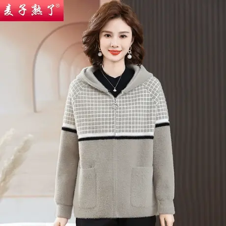 2023秋季新款妈妈装保暖外套休闲针织连帽春中老年人女奶奶装衣服商品大图