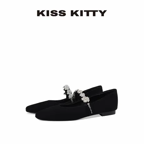 KISSKITTY平底单鞋女2025新款芭蕾舞鞋气质粉色羊反绒玛丽珍鞋图片