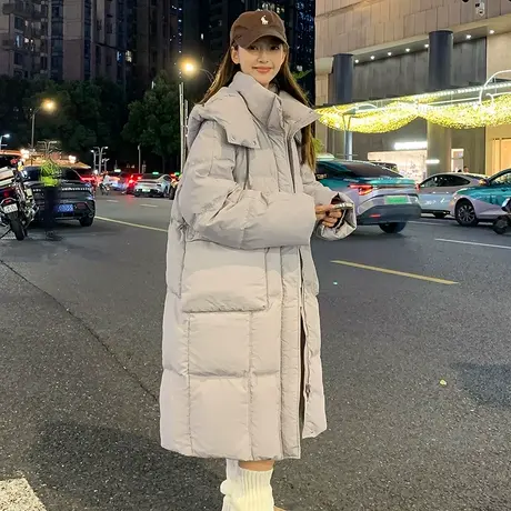 【防水】唐狮长款防水羽绒服女2024冬装新款宽松百搭韩版休闲外套图片