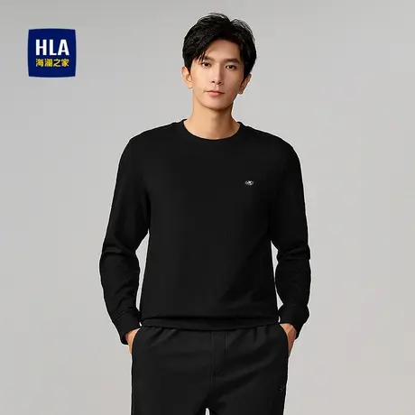 HLA/海澜之家唐三彩合作系列卫衣25秋新圆领立体提花修身上衣男商品大图