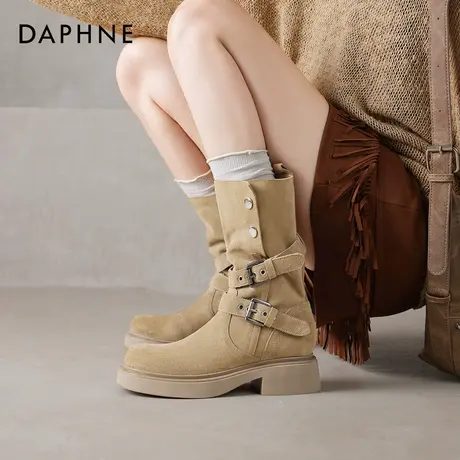 达芙妮靴子中筒靴女2025新款秋冬季厚底法式短靴西部美拉德马丁靴图片