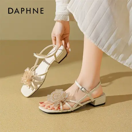 达芙妮法式凉鞋女2026新款春夏绝美粗跟露趾外穿旅游配裙子凉拖鞋图片