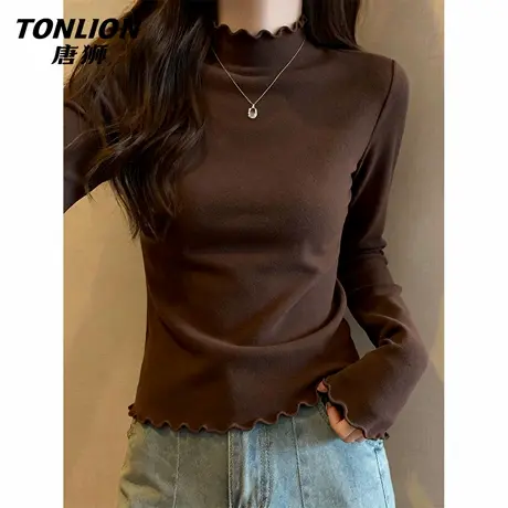 唐狮仿薄绒木耳边打底衫女2026新款冬季小个子内搭保暖长袖上衣VB商品大图