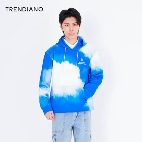 TRENDIANO官方潮牌秋冬男装扎染撞色连帽长袖卫衣时尚潮流上衣商品大图