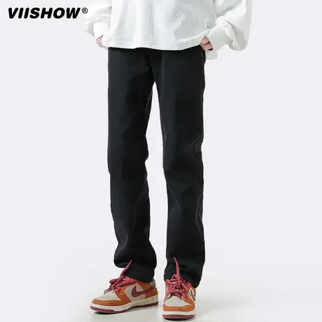VIISHOW美式牛仔裤男款秋季水洗做旧复古染长裤潮牌高街直筒裤子商品大图